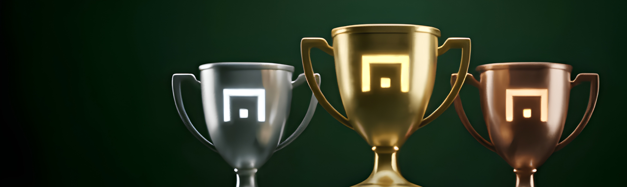 Gold, silver, and bronze Arena trophies